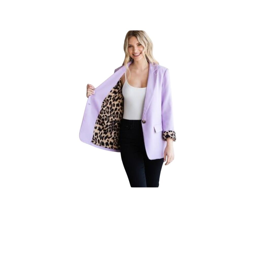 Jodifl Lavender Blazer W/ Leopard Print Lining Size Medium